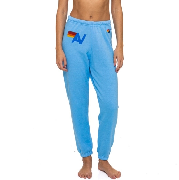 Aviator Nation Pants - Aviator Nation Logo Sweatpants, Sky Blue, Size Medium